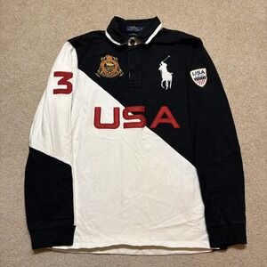 Polo Ralph Lauren USA LXVII Rugby Black Colorblock Long Sleeve Shirt Big Pony